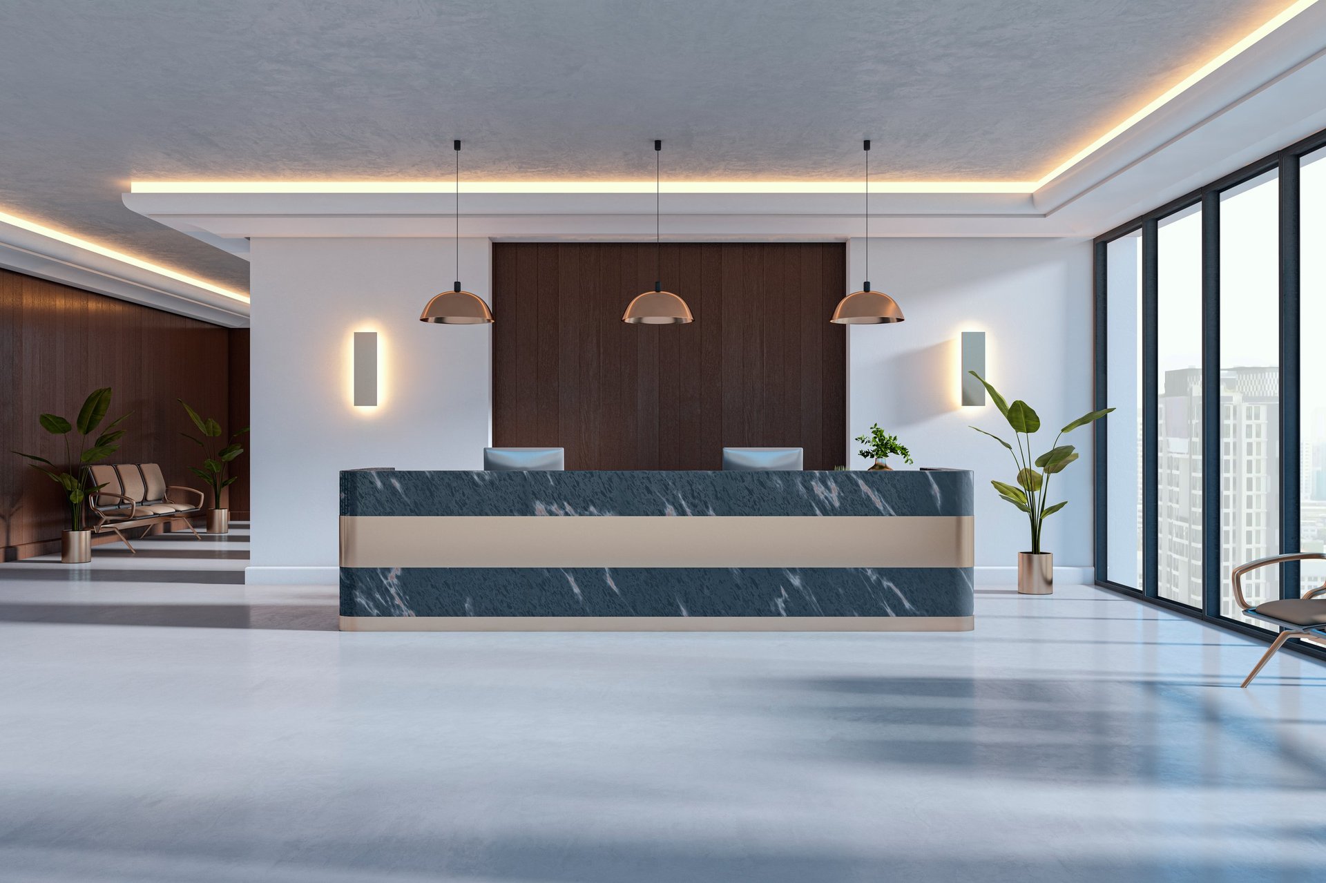 Luxury clinic interior with marble desk